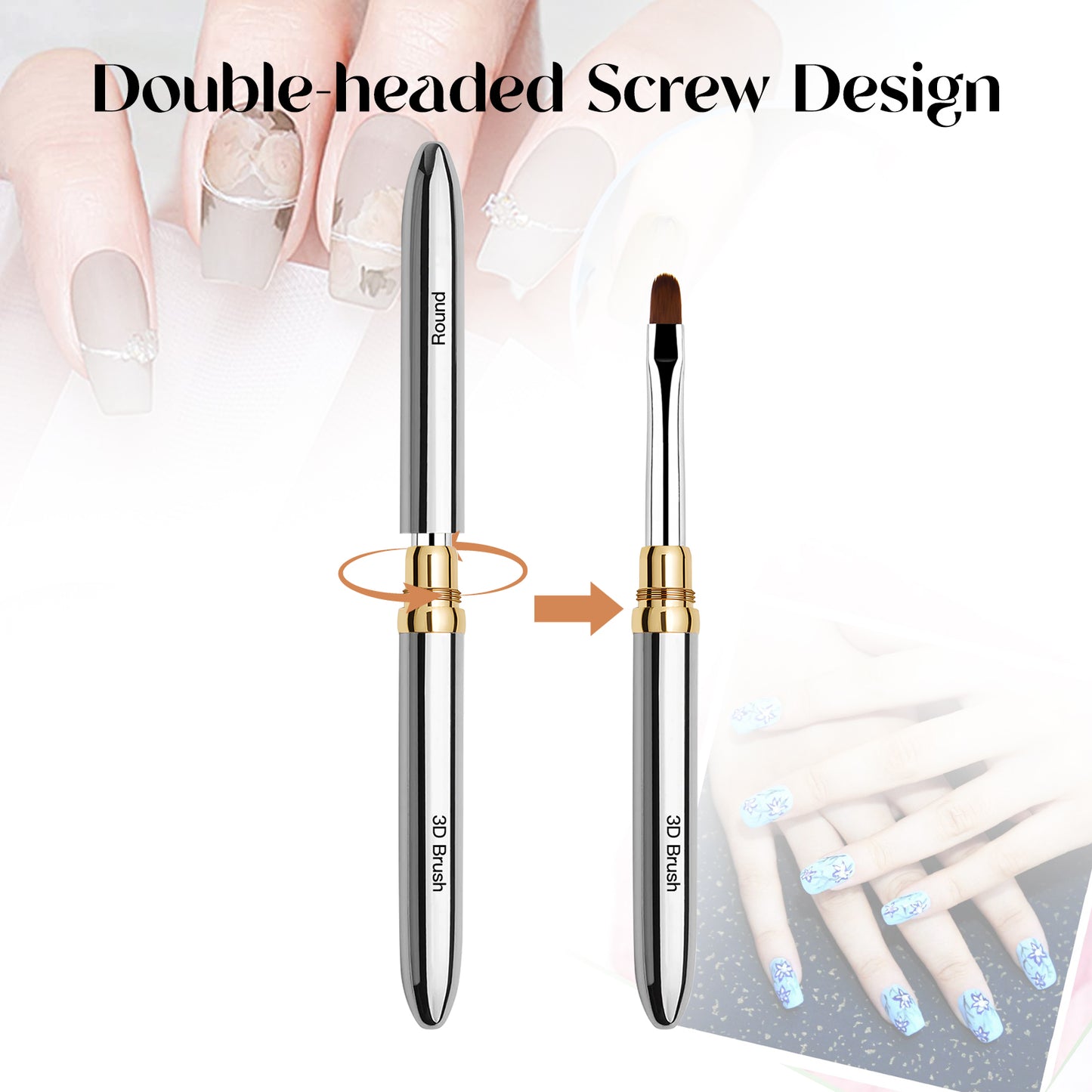 Yasterd Top Quality 3Pcs Silver Metal Handle Double Ended Nail Art Brush