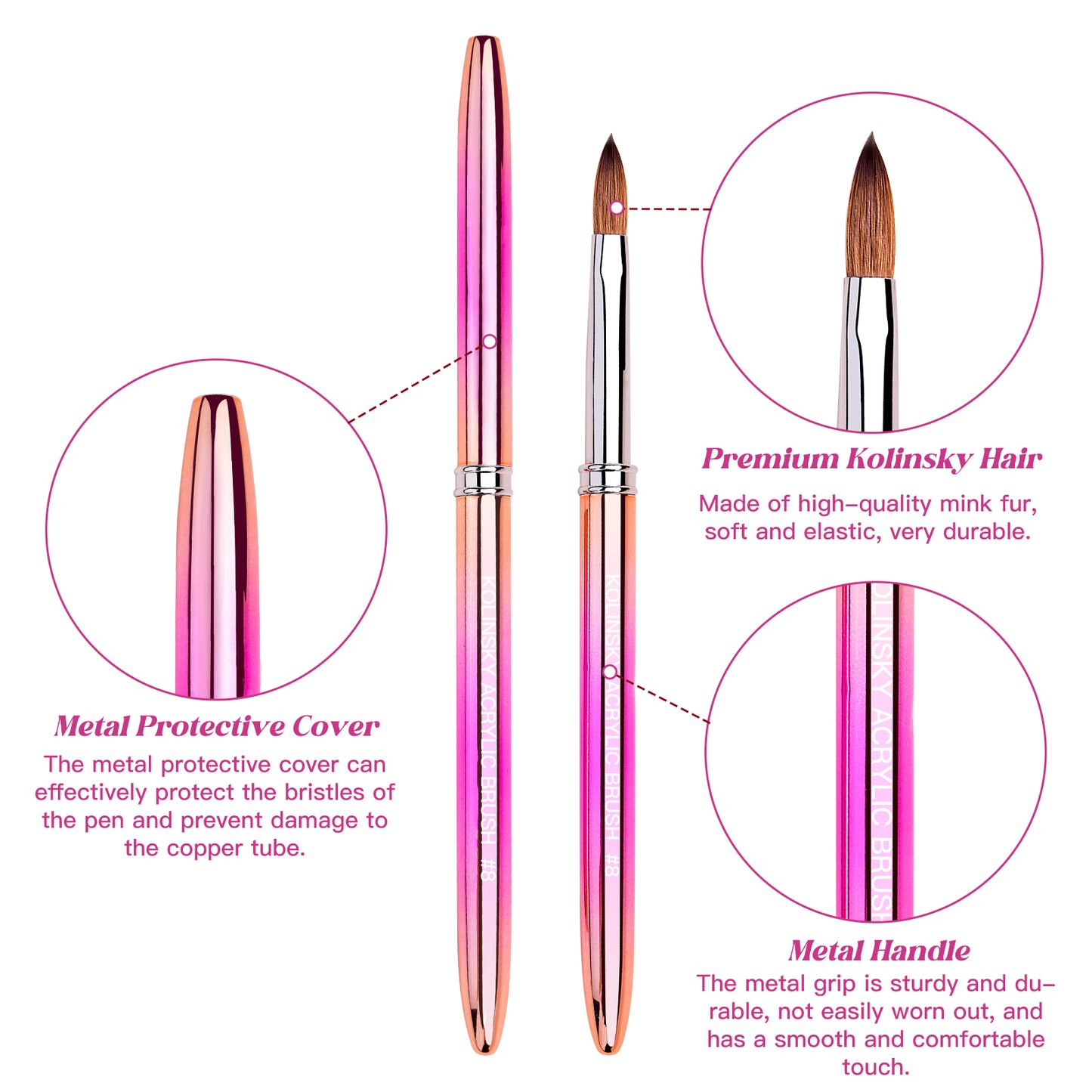 Yasterd Premium Quality Metal Handle Kolinsky Acrylic Nail Brush