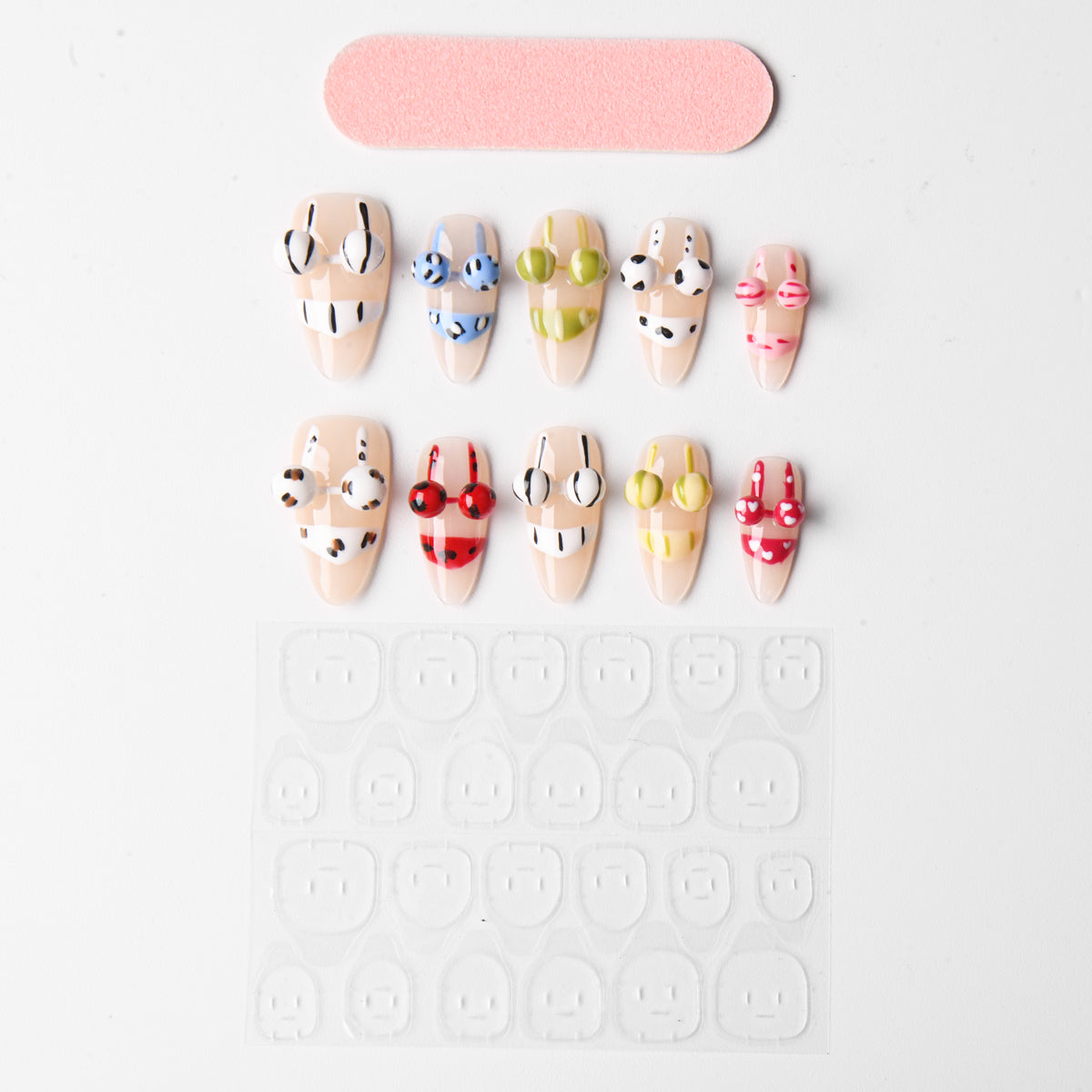 10pcs SIZE M Handmade Craft Press On Nails, Bikini Water Drop Print 3D Carving Nail Art Fashion Sparkling Fake Nails For Women And Girls