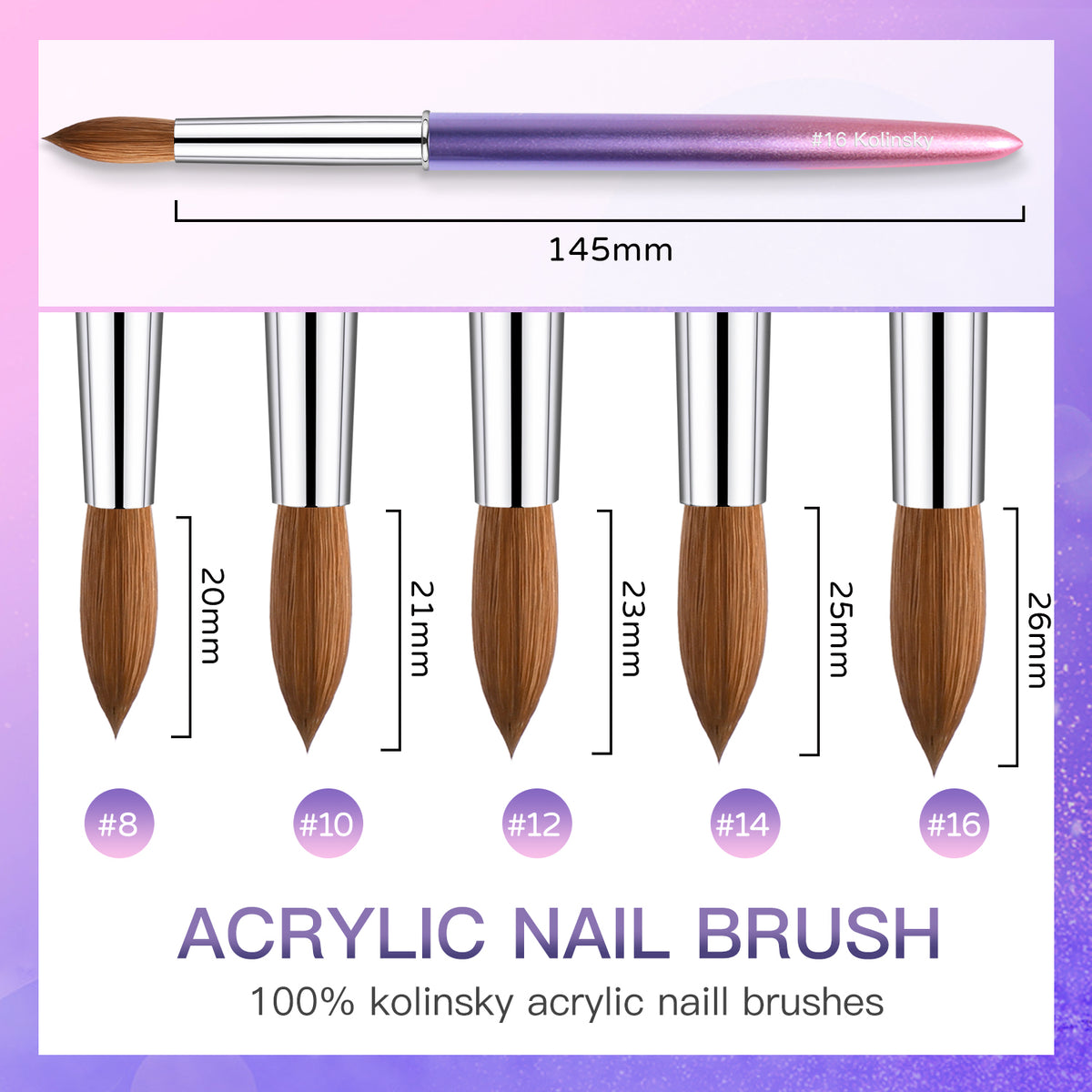 Yasterd Acrylic Nail Brush 100% Kolinsky Acrylic Brushes for Nails Size 10  Oval Crimped Shaped Nail Brushes for Acrylic Application Black Wood Handle