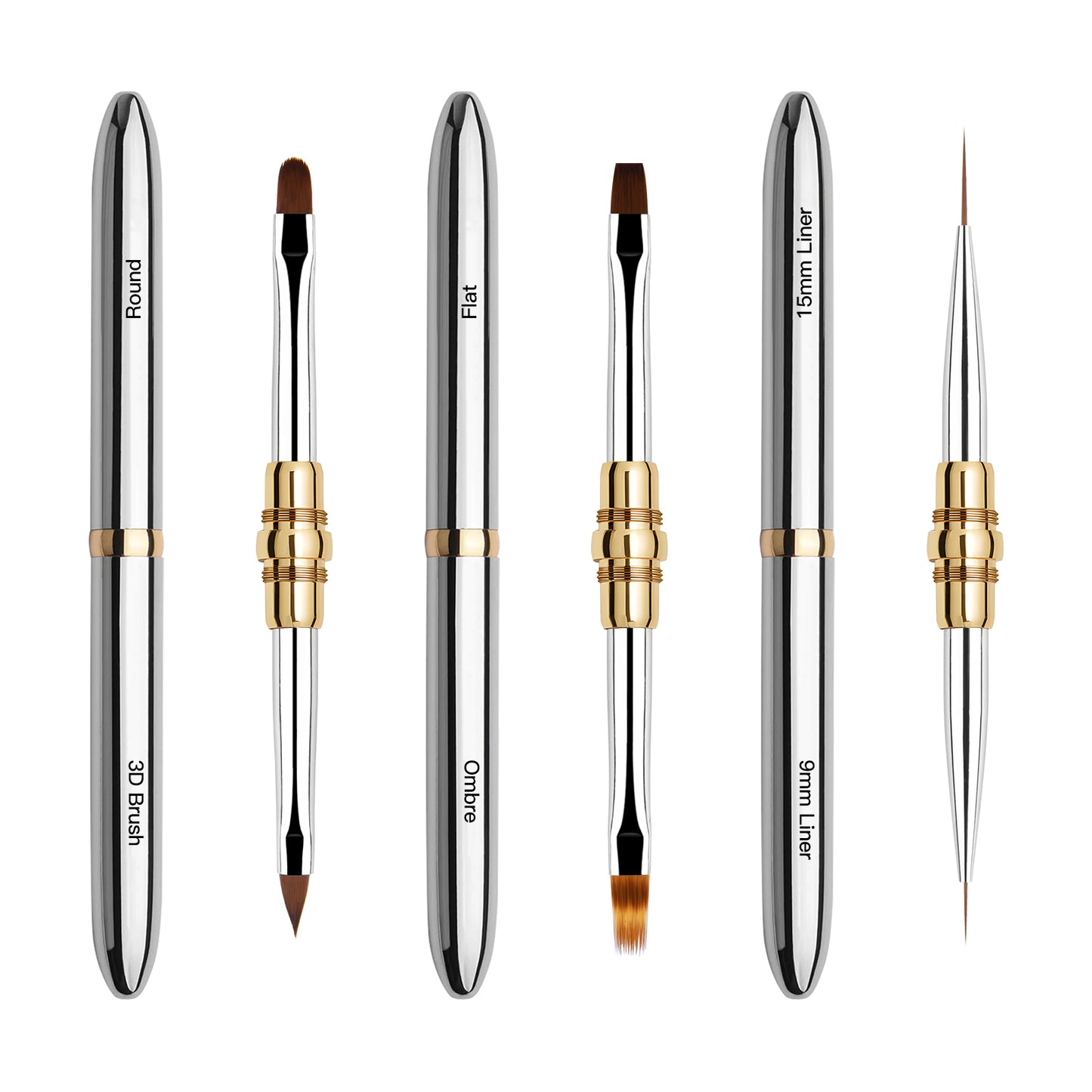 Yasterd Top Quality 3Pcs Silver Metal Handle Double Ended Nail Art Brush