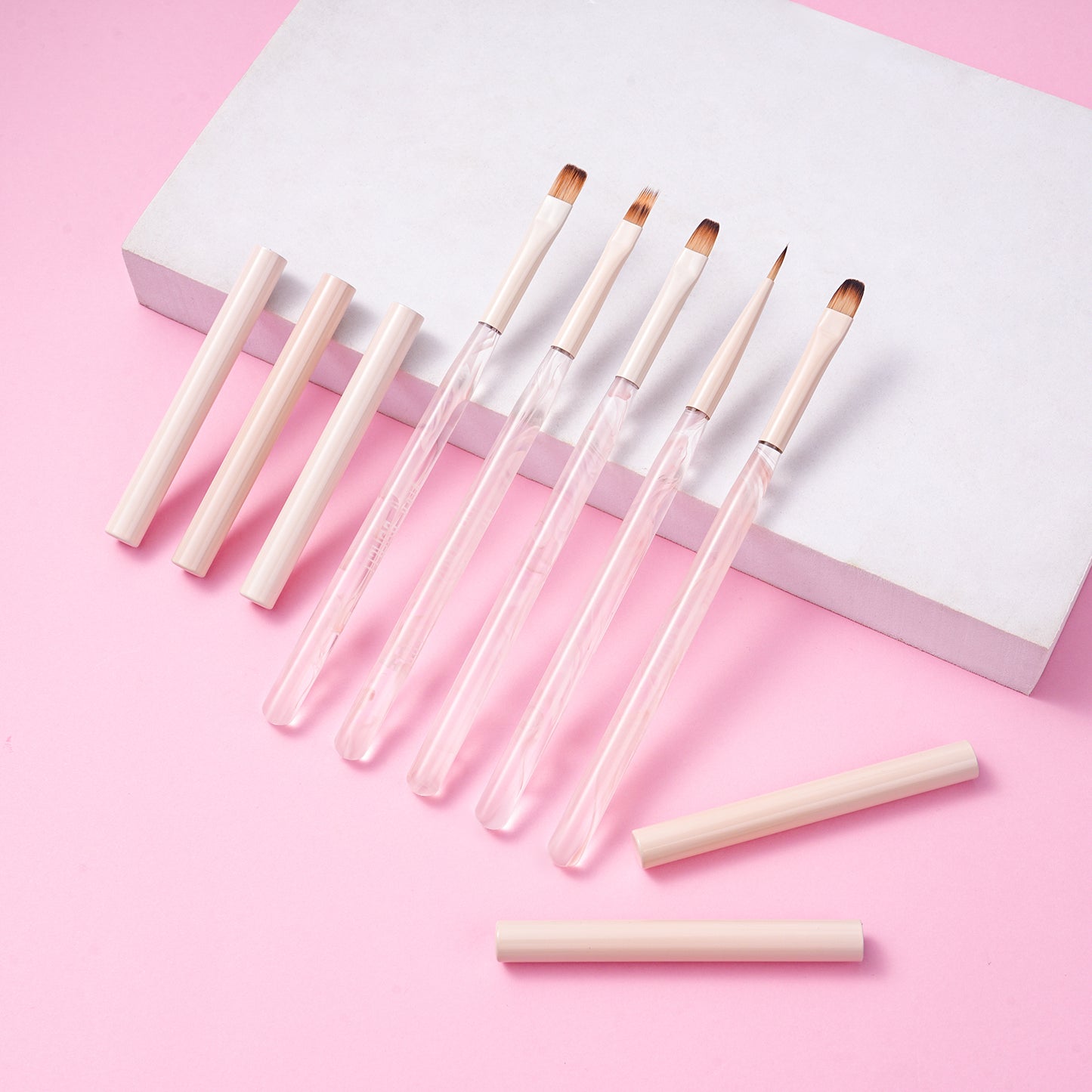 Yasterd 6Pcs Sakura Pink Nail Art Brush Painting Set