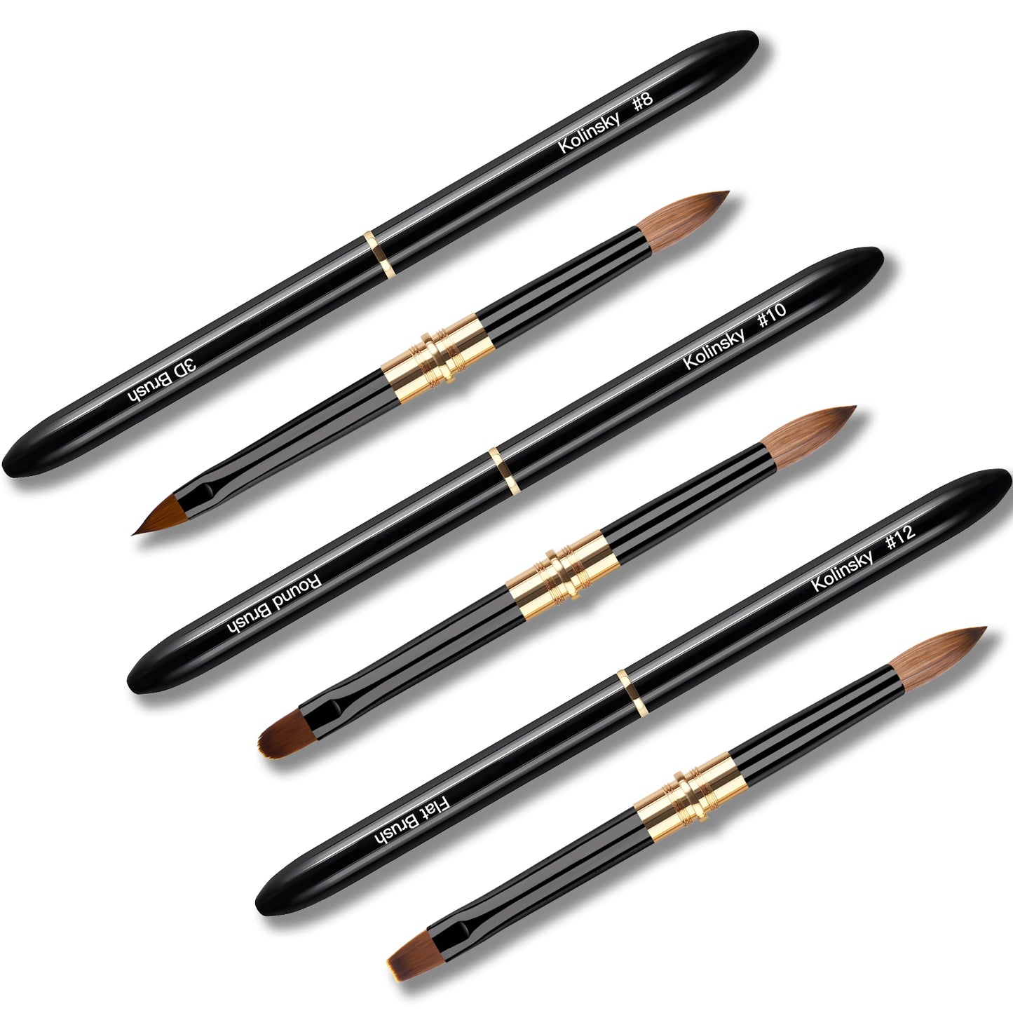 Yasterd Top Quality 3Pcs Black Metal Handle Double Ended Kolinsky&Nylon Nail Art Brush