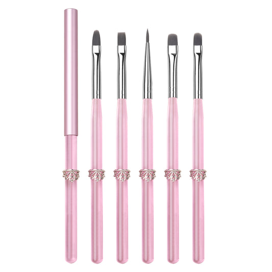 Yasterd Premium Quality 5Pcs Pink Tiara Gel Nail Brush Set