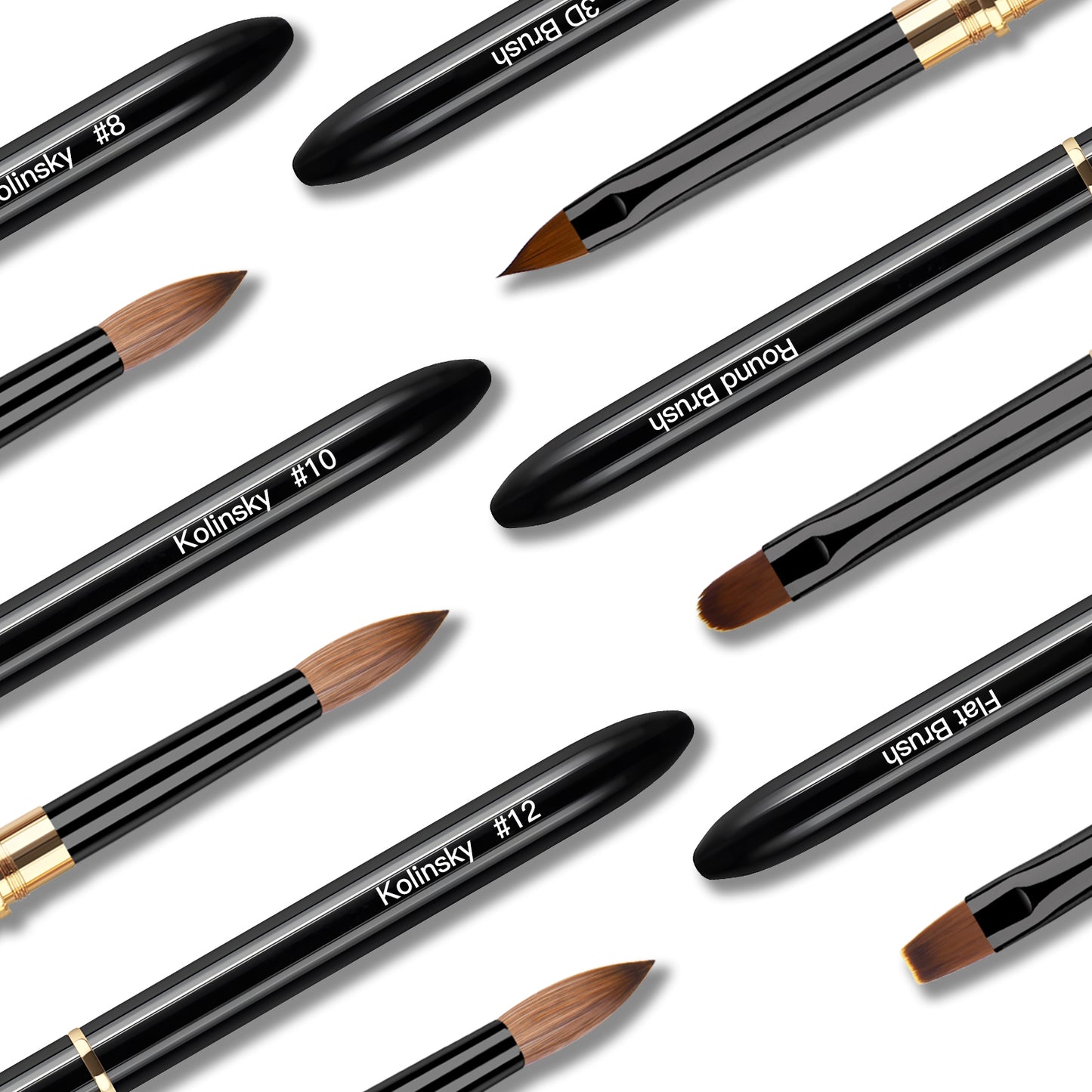 Yasterd Top Quality 3Pcs Black Metal Handle Double Ended Kolinsky&Nylon Nail Art Brush