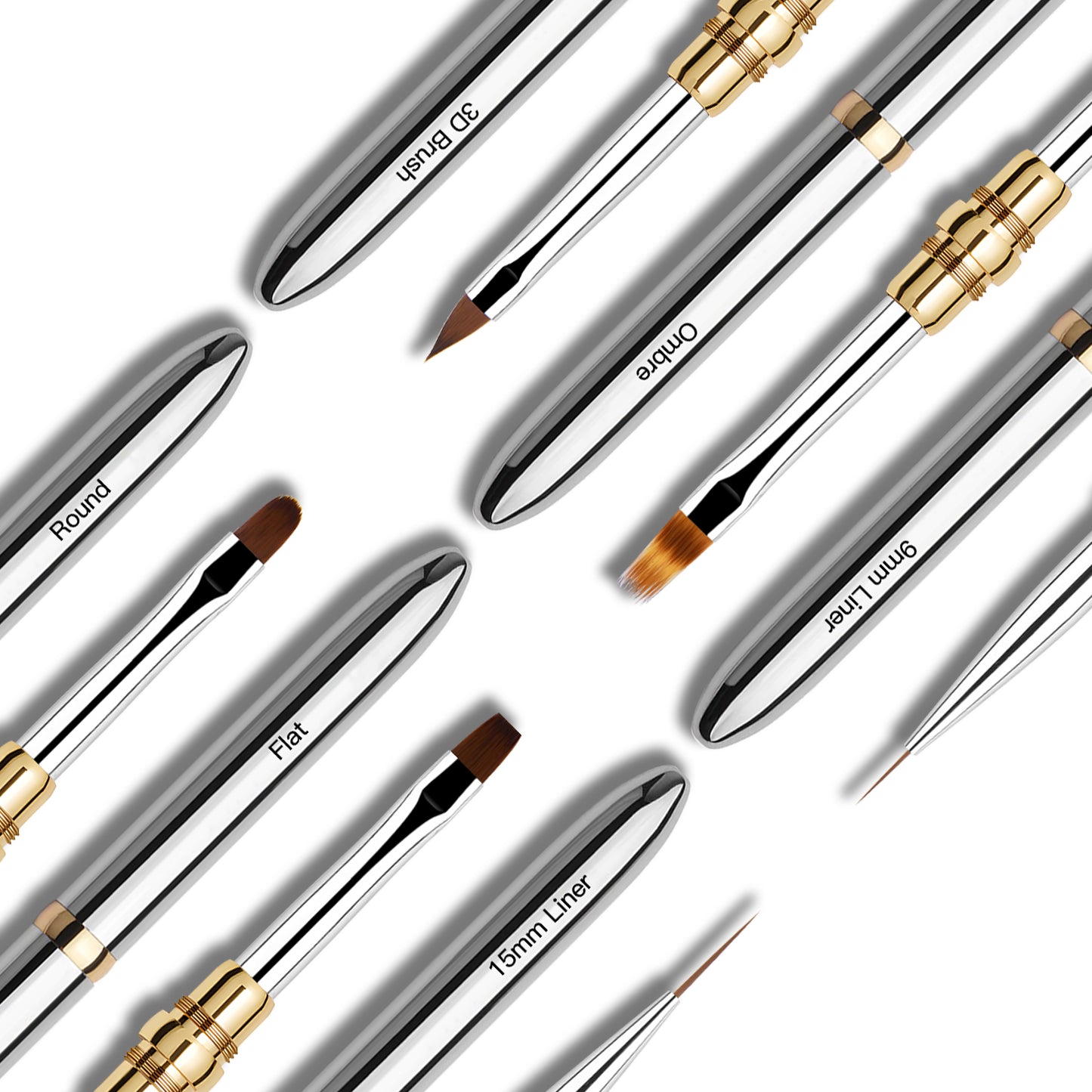 Yasterd Top Quality 3Pcs Silver Metal Handle Double Ended Nail Art Brush