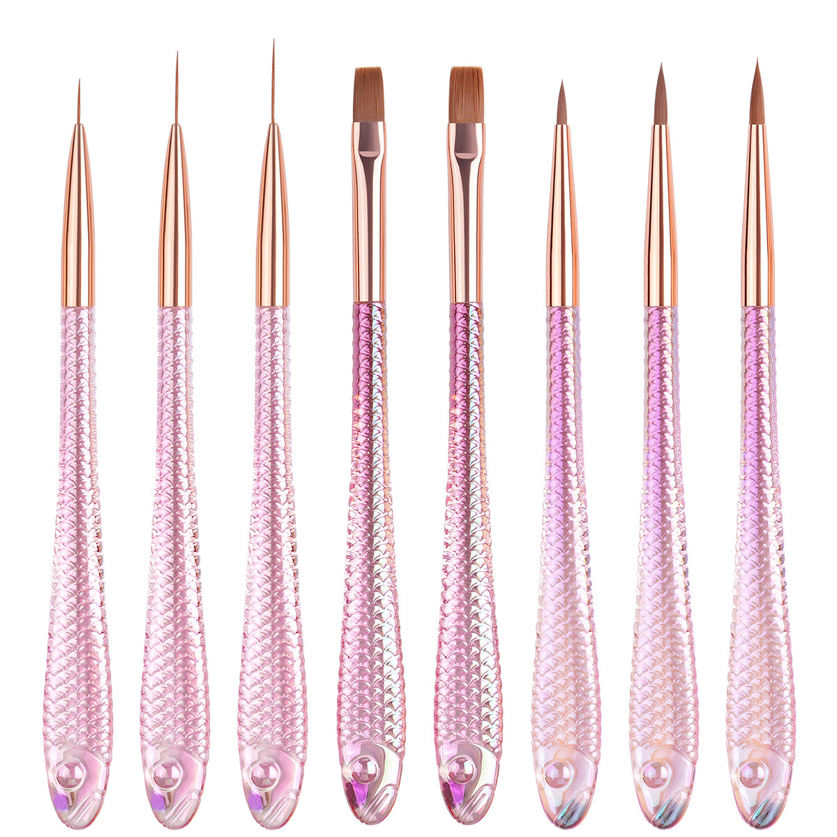 Yasterd 8Pcs Fish-Shaped Crystal Handle Nail Art Brush Set