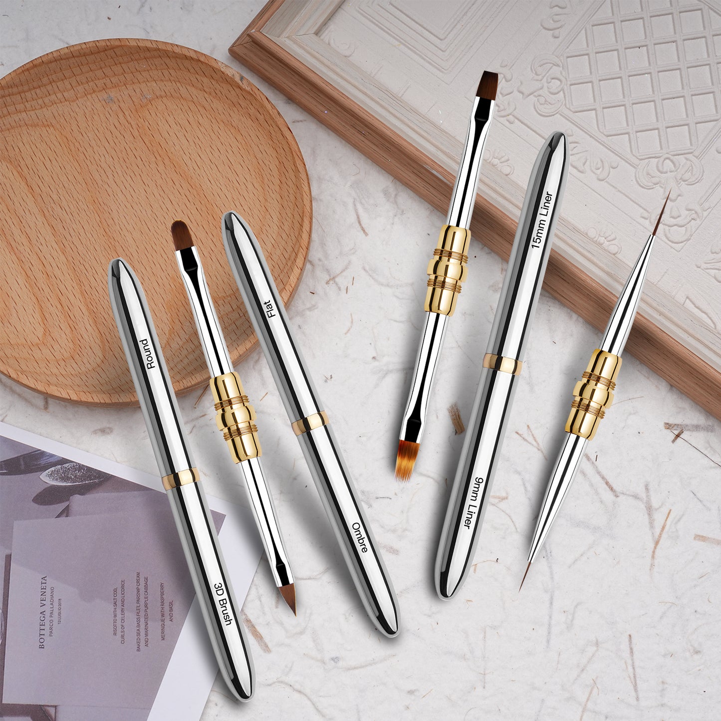 Yasterd Top Quality 3Pcs Silver Metal Handle Double Ended Nail Art Brush