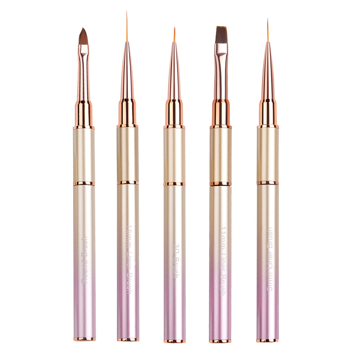 Yasterd Premium Quality 5Pcs Metal Handle Nail Art Brush Set