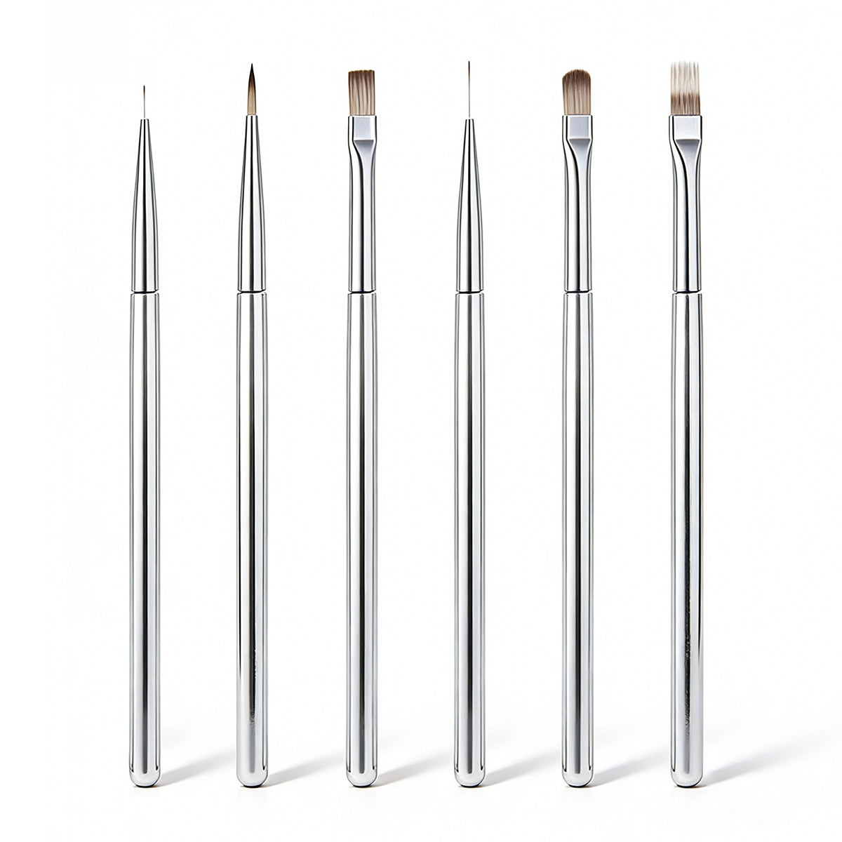 Yasterd 6Pcs Shiny Silver Nail Brush Set