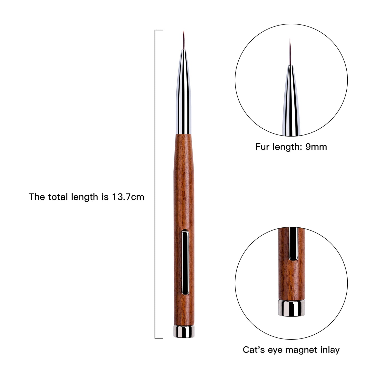 Yasterd 3-in-1 Double-Ended Magnet Cat Eye Wooden Pen Nail Art Brush