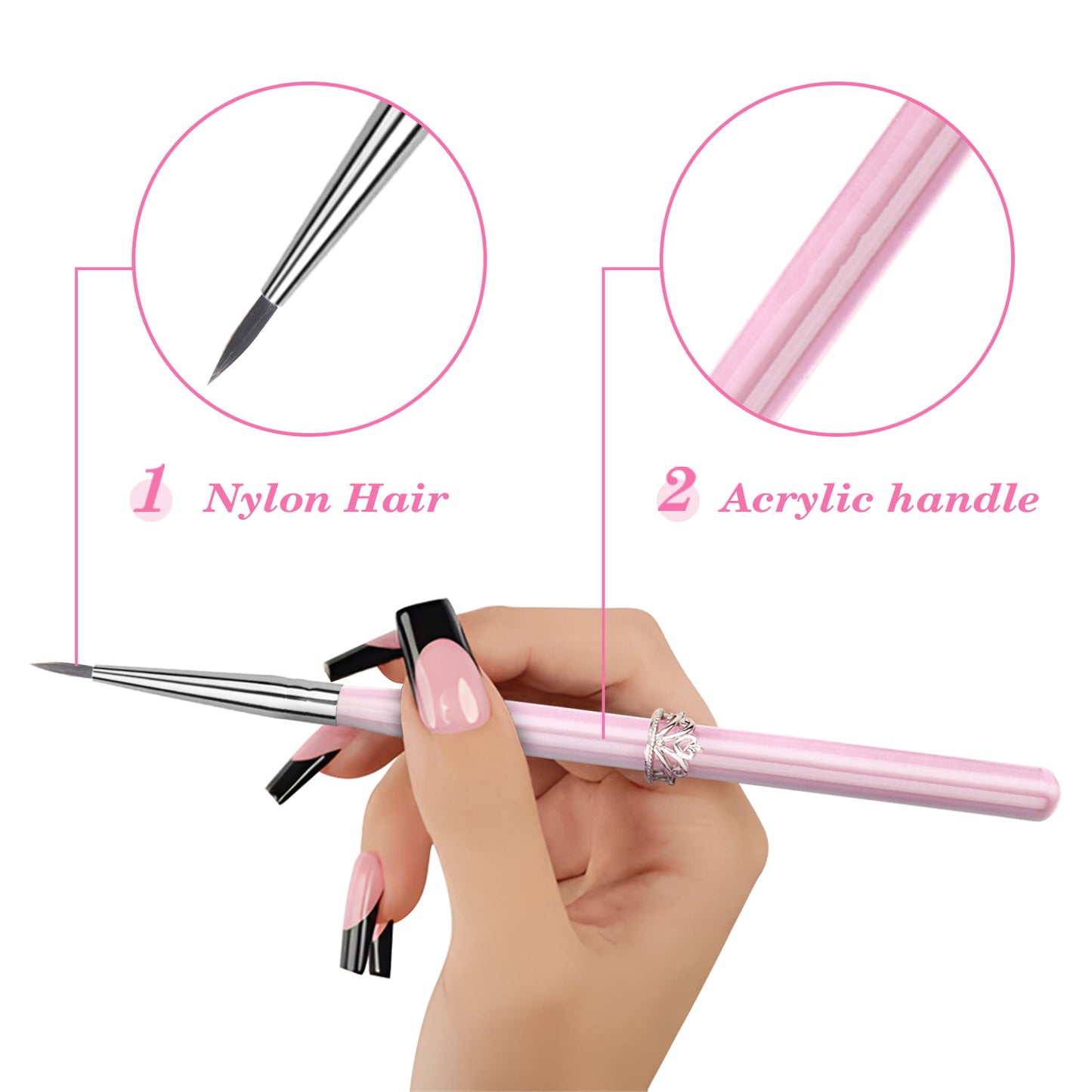 Yasterd Premium Quality 5Pcs Pink Tiara Gel Nail Brush Set