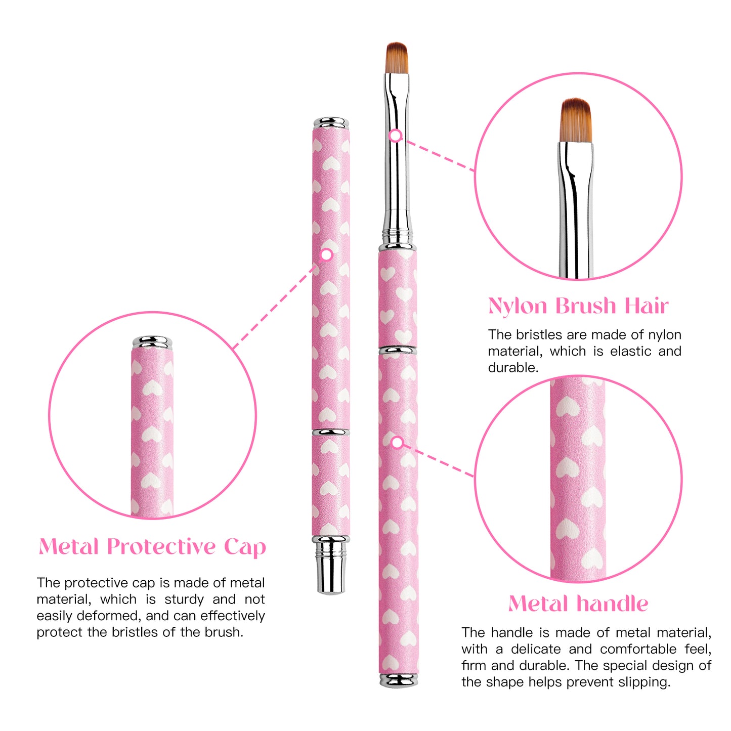 Yasterd 9Pcs Premium Quality Pink Metal Handle UV Gel Painting Pen, Flower & Gradient Designs, Liner Brushes Set