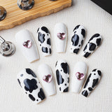 Load image into Gallery viewer, Yasterd Press on Nails Medium Almond with Cow Design, 100% Hand-painted Reusable Gel UV Finished Pre-shaped False Nails for Women, 10pcs 3D Handmade False Nails-Medium Size