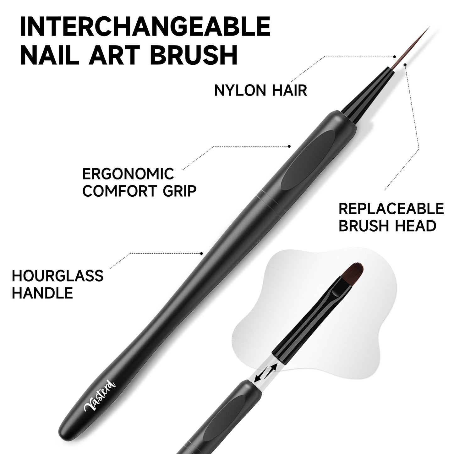 Yasterd New Replaceble Nail Art Brush Set Black