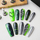 Load image into Gallery viewer, Yasterd Press on Nails Green Medium with Snake Design, 100% Hand-painted Reusable Gel UV Finished Pre-shaped False Nails for Women, 10pcs 3D Handmade False Nails-Medium Size