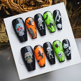 Load image into Gallery viewer, Yasterd Press on Nails Halloween Style Medium with Skull Design, 100% Hand-painted Reusable Gel UV Finished Pre-shaped False Nails for Women, 10pcs 3D Handmade False Nails-Medium Size