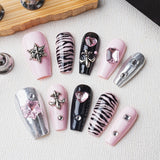 Load image into Gallery viewer, Yasterd Press on Nails Halloween Style Medium Almond with Stripe Design, 100% Hand-painted Reusable Gel UV Finished Pre-shaped False Nails for Women, 10pcs 3D Handmade False Nails-Medium Size