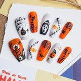 Load image into Gallery viewer, Yasterd Press on Nails Medium with Pumpkin Design, 100% Hand-painted Reusable Gel UV Finished Pre-shaped False Nails for Women, 10pcs 3D Handmade False Nails-Medium Size