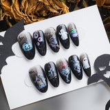 Load image into Gallery viewer, Yasterd Press on Nails Halloween Medium with Pumpkin Design, 100% Hand-painted Reusable Gel UV Finished Pre-shaped False Nails for Women, 10pcs 3D Handmade False Nails-Medium Size