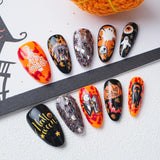 Load image into Gallery viewer, Yasterd Press on Nails Halloween Medium with Ghost Design, 100% Hand-painted Reusable Gel UV Finished Pre-shaped False Nails for Women, 10pcs 3D Handmade False Nails-Medium Size