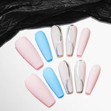 Load image into Gallery viewer, 10pcs SIZE M Handmade Craft Press On Nails, Elegant Matte Blue and Pink Gradient Stripe Print Style Fashion Sparkling Fake Nails For Women And Girls