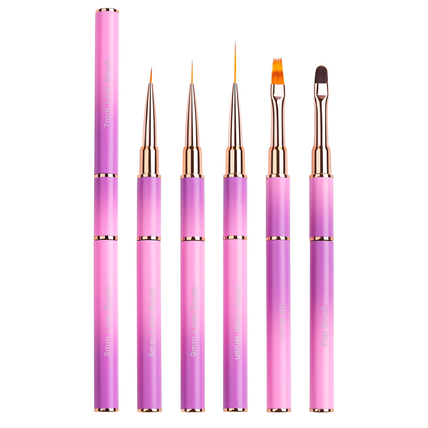 Yasterd Premium Quality 5Pcs Pink&Purple Metal Handle Nail Art Brush Set