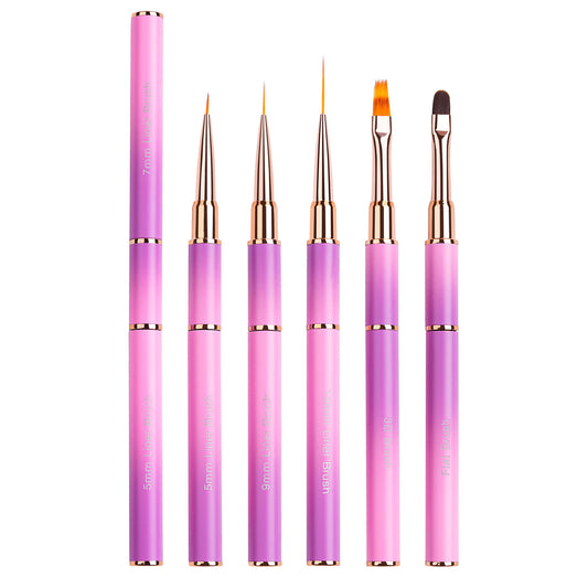 Yasterd Premium Quality 5Pcs Pink&Purple Metal Handle Nail Art Brush Set