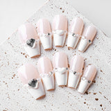 Load image into Gallery viewer, 10 pieces size S M L handmade craft press nails, pink cute love French nail  fashion shiny fake nails for women and girls