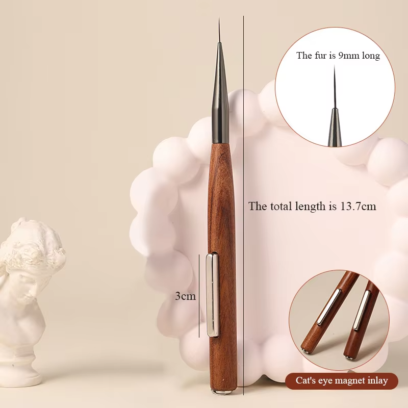 Yasterd 3-in-1 Double-Ended Magnet Cat Eye Wooden Pen Nail Art Brush Set