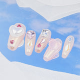 Load image into Gallery viewer, 10-PackS M  L Size Craft Press-On Nails, Pink Cute Fashion Shiny Heart Diamond Fake Nails for Women and Girls