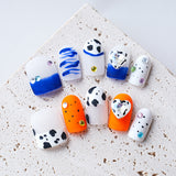 Load image into Gallery viewer, Yasterd Press on Nails Cute Short with Cow Design, 100% Hand-painted Reusable Gel UV Finished Pre-shaped False Nails for Women, 10pcs 3D Handmade False Nails-Medium Size