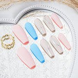 Load image into Gallery viewer, 10pcs SIZE M Handmade Craft Press On Nails, Elegant Matte Blue and Pink Gradient Stripe Print Style Fashion Sparkling Fake Nails For Women And Girls