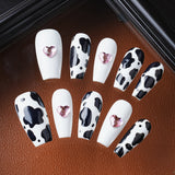 Load image into Gallery viewer, Yasterd Press on Nails Medium Almond with Cow Design, 100% Hand-painted Reusable Gel UV Finished Pre-shaped False Nails for Women, 10pcs 3D Handmade False Nails-Medium Size