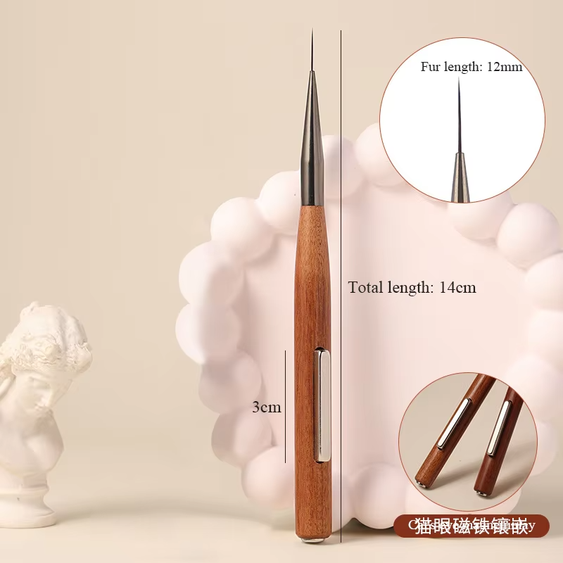Yasterd 3-in-1 Double-Ended Magnet Cat Eye Wooden Pen Nail Art Brush Set