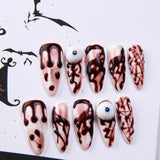 Load image into Gallery viewer, Yasterd Press on Nails Red Medium with Eyes Design, 100% Hand-painted Reusable Gel UV Finished Pre-shaped False Nails for Women, 10pcs 3D Handmade False Nails-Medium Size