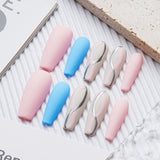 Load image into Gallery viewer, 10pcs SIZE M Handmade Craft Press On Nails, Elegant Matte Blue and Pink Gradient Stripe Print Style Fashion Sparkling Fake Nails For Women And Girls