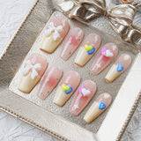 Load image into Gallery viewer, 10pcs SIZE S M L Handmade Craft Press On Nails, Candy Love Diamond Style Fashion Diamond Fake Nails For Women And Girls