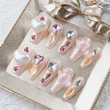 Load image into Gallery viewer, 10-PackS M  L Size Craft Press-On Nails, Pink Cute Fashion Shiny Heart Diamond Fake Nails for Women and Girls