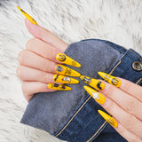 Load image into Gallery viewer, Yasterd Press on Nails Halloween Style Yellow Long Style with Ghost Design, 100% Hand-painted Reusable Gel UV Finished Pre-shaped False Nails for Women, 10pcs 3D Handmade False Nails-Medium Size