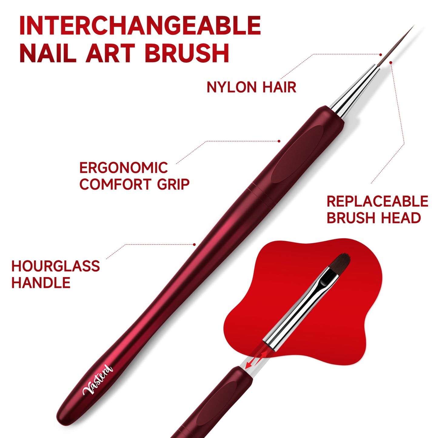 Yasterd New Replaceble Nail Art Brush Set Burgundy