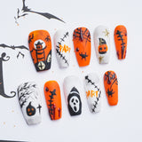 Load image into Gallery viewer, Yasterd Press on Nails Medium with Pumpkin Design, 100% Hand-painted Reusable Gel UV Finished Pre-shaped False Nails for Women, 10pcs 3D Handmade False Nails-Medium Size