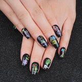 Load image into Gallery viewer, Yasterd Press on Nails Halloween Style Black Medium with Ghost Design, 100% Hand-painted Reusable Gel UV Finished Pre-shaped False Nails for Women, 10pcs 3D Handmade False Nails-Medium Size