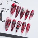 Load image into Gallery viewer, Yasterd Press on Nails Red Medium with Smiley Design, 100% Hand-painted Reusable Gel UV Finished Pre-shaped False Nails for Women, 10pcs 3D Handmade False Nails-Medium Size