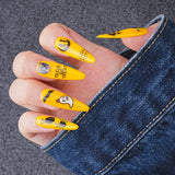 Load image into Gallery viewer, Yasterd Press on Nails Halloween Style Yellow Long Style with Ghost Design, 100% Hand-painted Reusable Gel UV Finished Pre-shaped False Nails for Women, 10pcs 3D Handmade False Nails-Medium Size