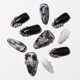 Load image into Gallery viewer, 10 PCS Size S M L Handmade Craft Press Nails, Black and Silver Rhinestone Nail Art Fashion Sparkling Fake Nails for Women and Girls