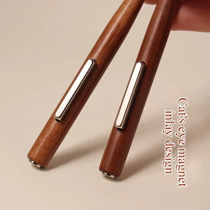 Yasterd 3-in-1 Double-Ended Magnet Cat Eye Wooden Pen Nail Art Brush Set