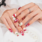 Load image into Gallery viewer, 10pcs SIZE S M L Handmade Craft Press On Nails, Christmas Red Print Style Fashion Diamond Fake Nails For Women And Girls