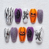 Load image into Gallery viewer, Yasterd Press on Nails Pumpkin Color Medium with Pumpkin Design, 100% Hand-painted Reusable Gel UV Finished Pre-shaped False Nails for Women, 10pcs 3D Handmade False Nails-Medium Size