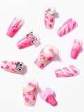 Load image into Gallery viewer, 10pcs SIZE M Craft Press On Nails, Pink Cute Style Fashion Fake Nails For Women And Girls